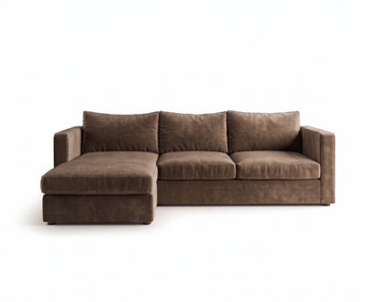 Sillón esquinero Richard tapizado en pana antimanchas color Suela, sofá en L con chaise longue