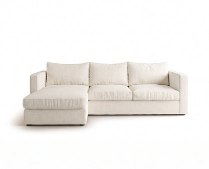 Sillón esquinero Richard tapizado en pana antimanchas color Tiza, sofá en L con chaise longue