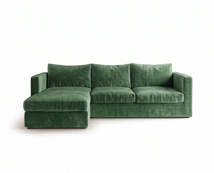 Sillón esquinero Richard tapizado en pana antimanchas color Verde inglés, sofá en L con chaise longue