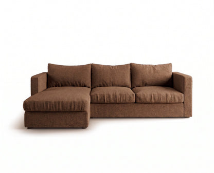 Sillón esquinero Richard tapizado en pana antimanchas color Visón, sofá en L con chaise longue
