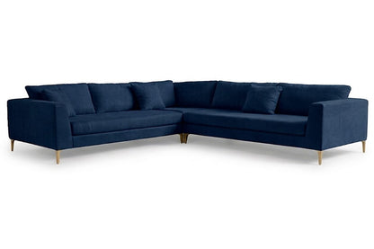 Sillón esquinero Rosaura tapizado en pana antimanchas color Azul, sofá en L con chaise longue