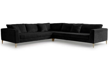 Sillón esquinero Rosaura tapizado en pana antimanchas color Black, sofá en L con chaise longue