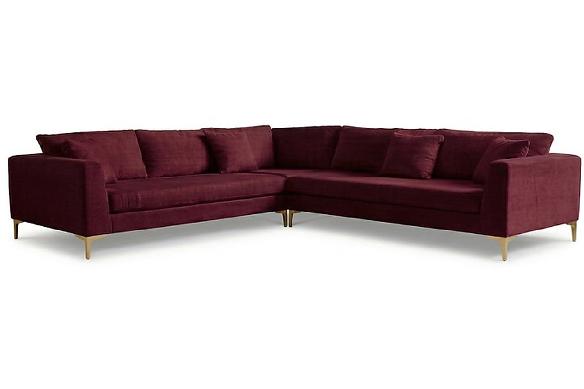 Sillón esquinero Rosaura tapizado en pana antimanchas color Bordó, sofá en L con chaise longue