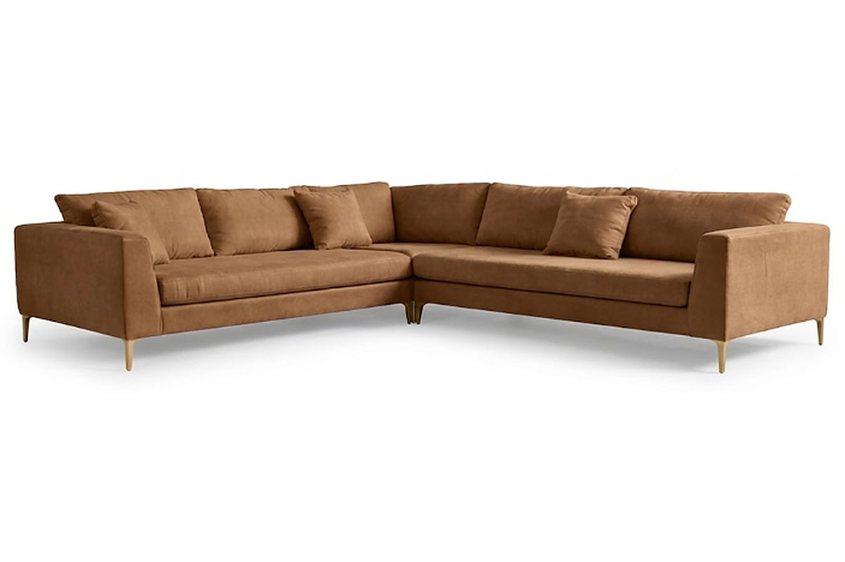Sillón esquinero Rosaura tapizado en pana antimanchas color Gamuza, sofá en L con chaise longue