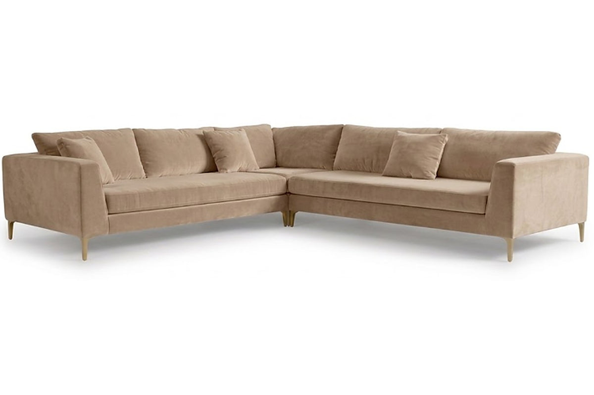 Sillón esquinero Rosaura tapizado en pana antimanchas color Latte, sofá en L con chaise longue