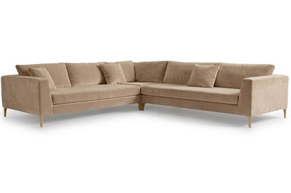 Sillón esquinero Rosaura tapizado en pana antimanchas color Latte, sofá en L con chaise longue