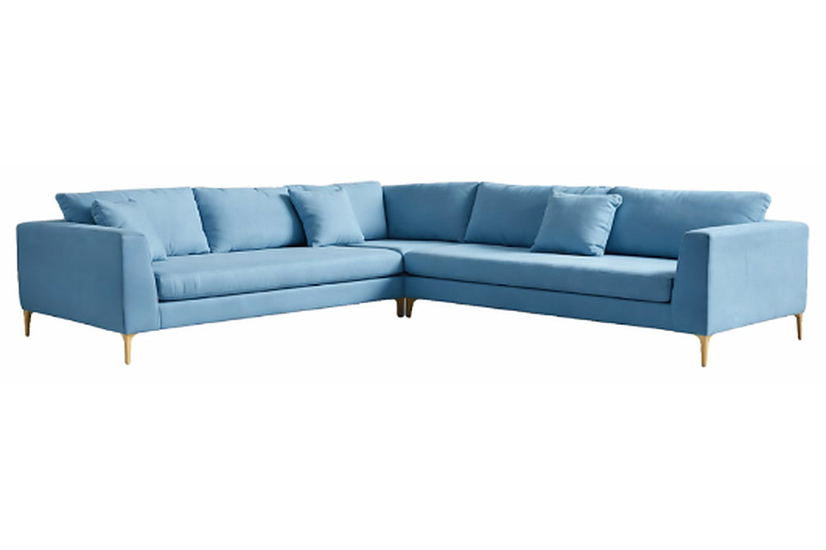 Sillón esquinero Rosaura tapizado en pana antimanchas color Océano, sofá en L con chaise longue