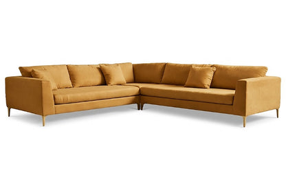Sillón esquinero Rosaura tapizado en pana antimanchas color Oro, sofá en L con chaise longue