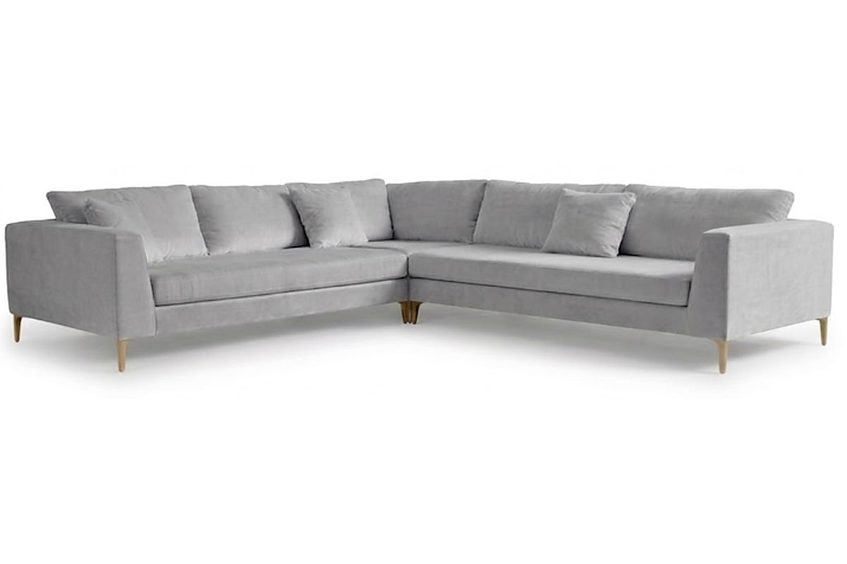 Sillón esquinero Rosaura tapizado en pana antimanchas color Plata, sofá en L con chaise longue