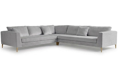 Sillón esquinero Rosaura tapizado en pana antimanchas color Plata, sofá en L con chaise longue