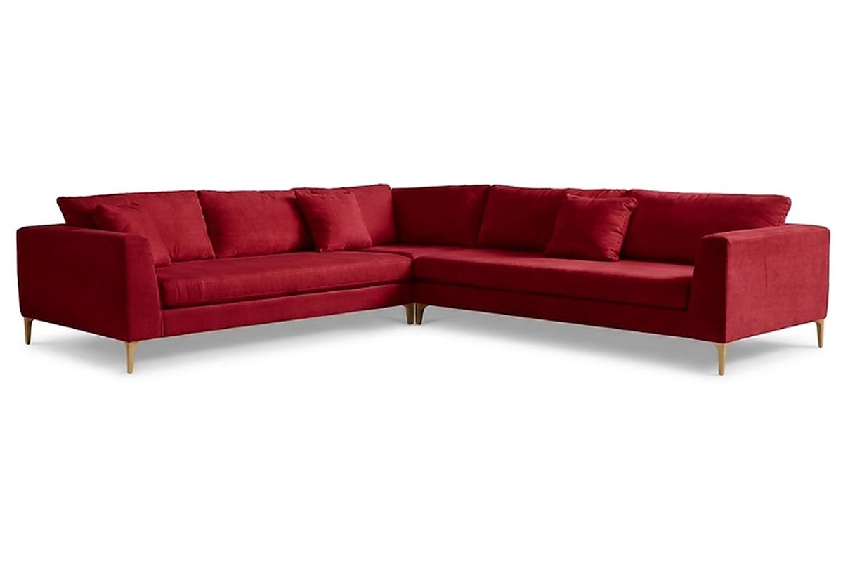 Sillón esquinero Rosaura tapizado en pana antimanchas color Rojo, sofá en L con chaise longue