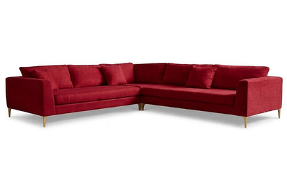 Sillón esquinero Rosaura tapizado en pana antimanchas color Rojo, sofá en L con chaise longue