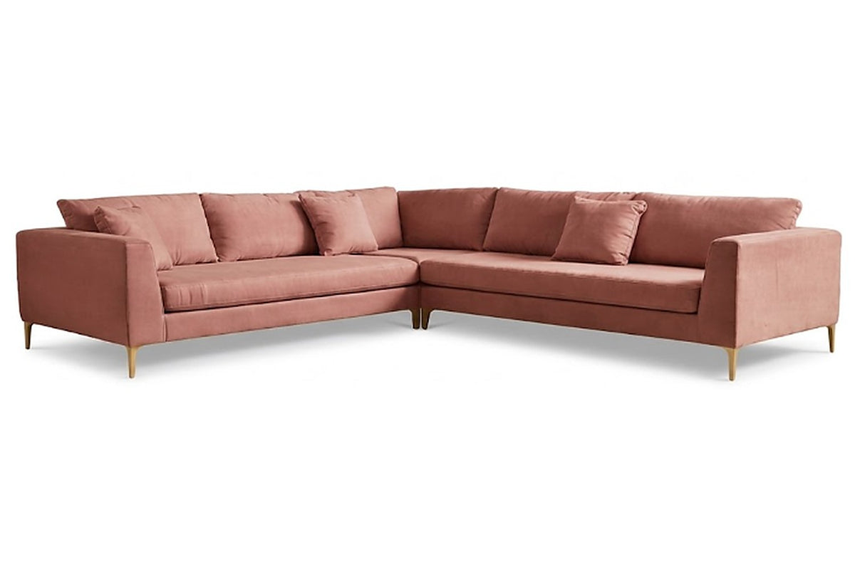 Sillón esquinero Rosaura tapizado en pana antimanchas color Rosa, sofá en L con chaise longue