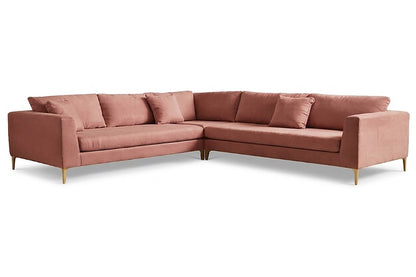 Sillón esquinero Rosaura tapizado en pana antimanchas color Rosa, sofá en L con chaise longue