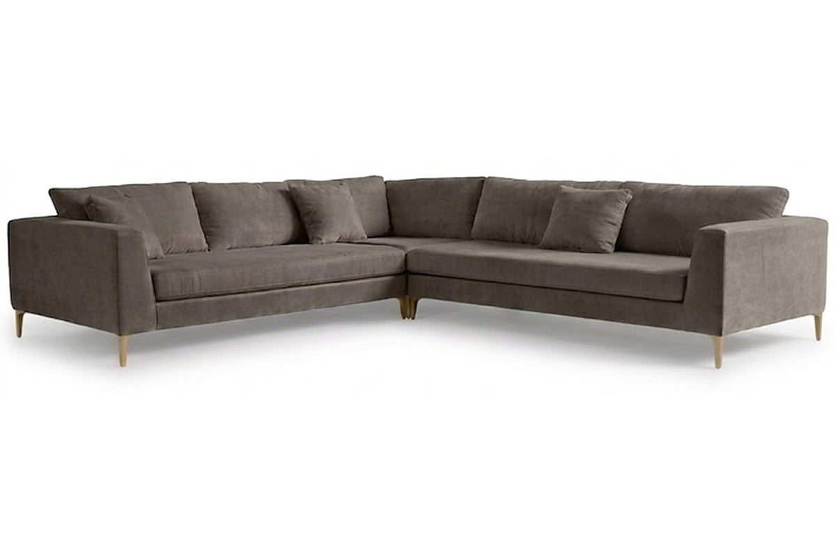 Sillón esquinero Rosaura tapizado en pana antimanchas color Stone, sofá en L con chaise longue