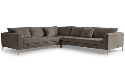 Sillón esquinero Rosaura tapizado en pana antimanchas color Stone, sofá en L con chaise longue