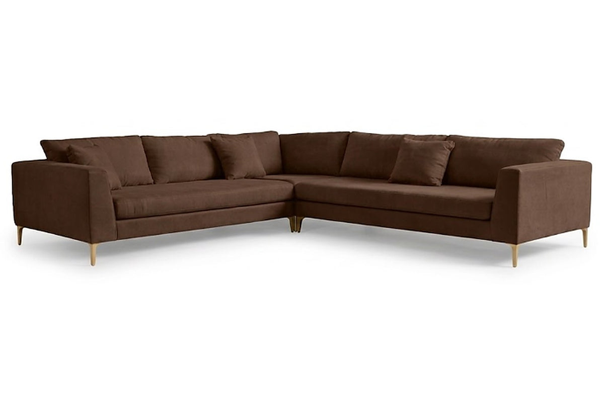 Sillón esquinero Rosaura tapizado en pana antimanchas color Suela, sofá en L con chaise longue