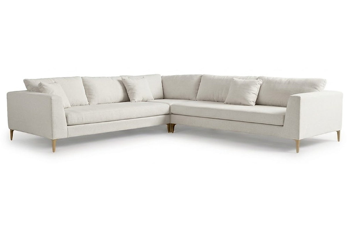 Sillón esquinero Rosaura tapizado en pana antimanchas color Tiza, sofá en L con chaise longue