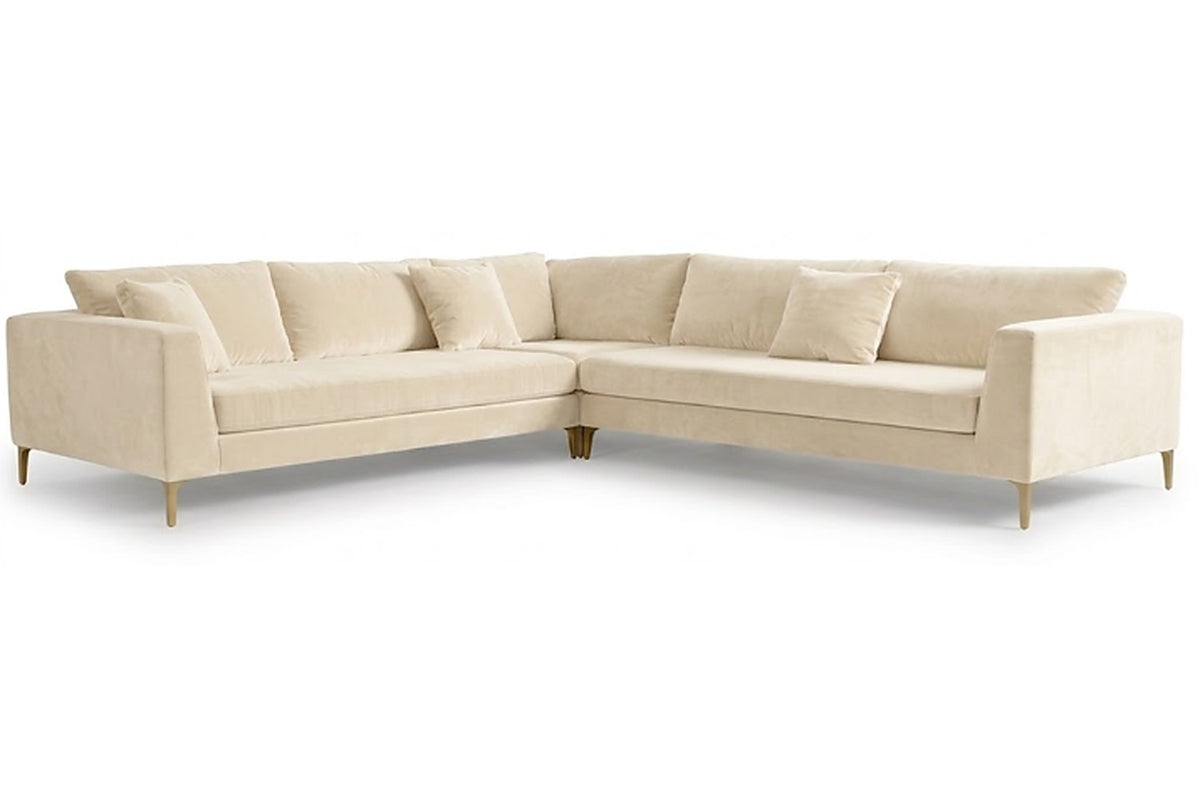 Sillón esquinero Rosaura tapizado en pana antimanchas color Vainilla, sofá en L con chaise longue