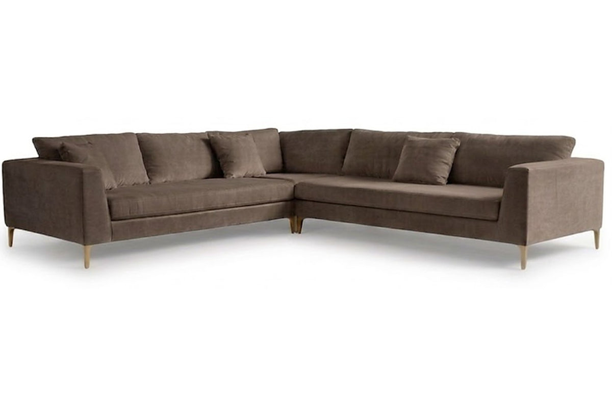 Sillón esquinero Rosaura tapizado en pana antimanchas color Visón, sofá en L con chaise longue