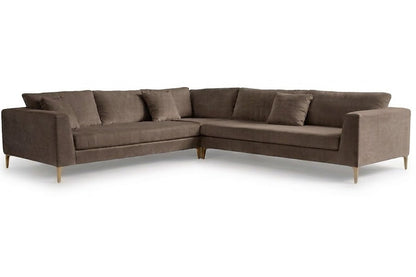 Sillón esquinero Rosaura tapizado en pana antimanchas color Visón, sofá en L con chaise longue