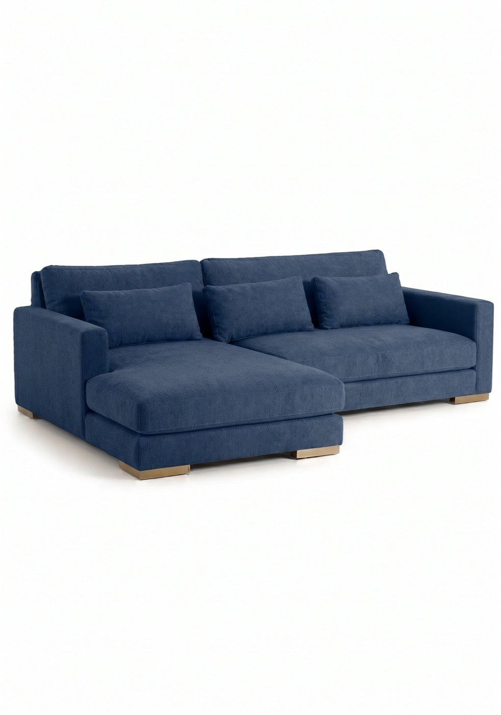 Sillón esquinero Steven tapizado en pana antimanchas color Azul, sofá en L con chaise longue