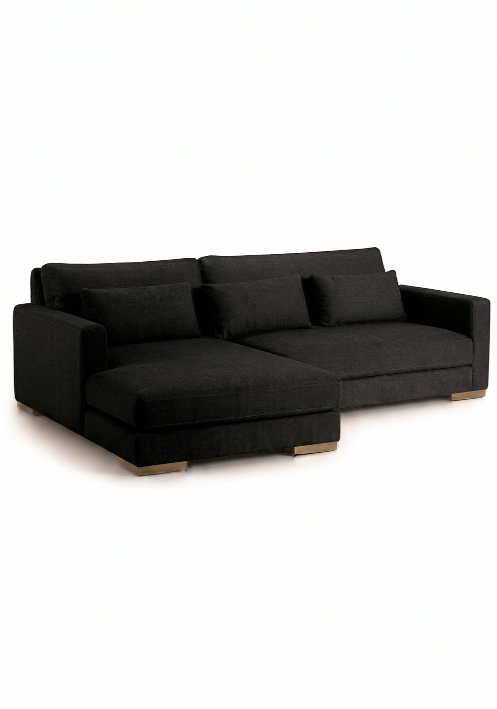 Sillón esquinero Steven tapizado en pana antimanchas color Black, sofá en L con chaise longue