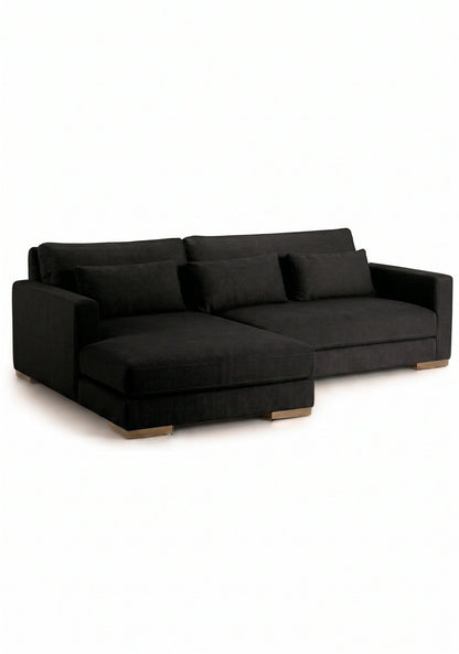 Sillón esquinero Steven tapizado en pana antimanchas color Black, sofá en L con chaise longue