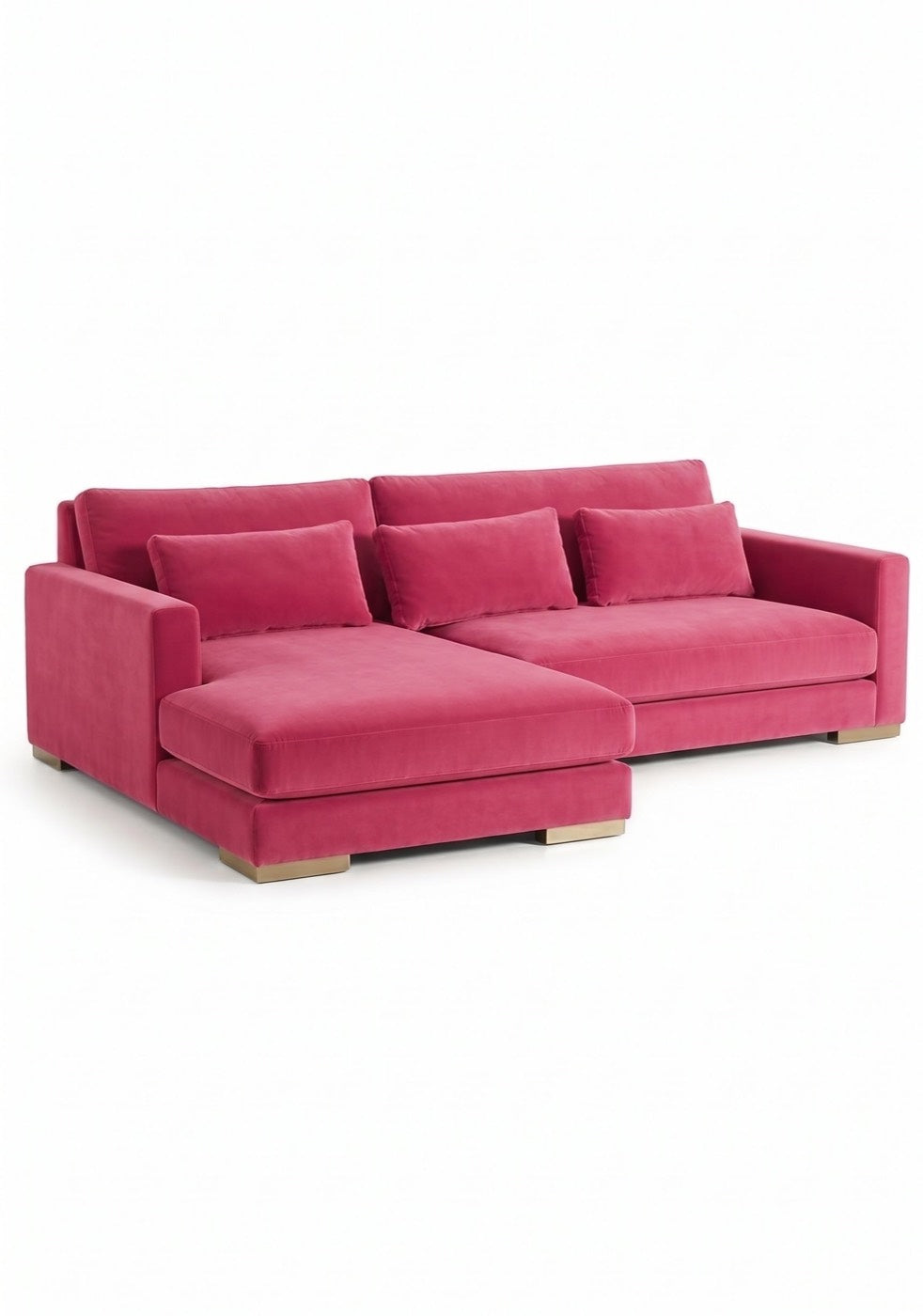 Sillón esquinero Steven tapizado en pana antimanchas color Chicle, sofá en L con chaise longue