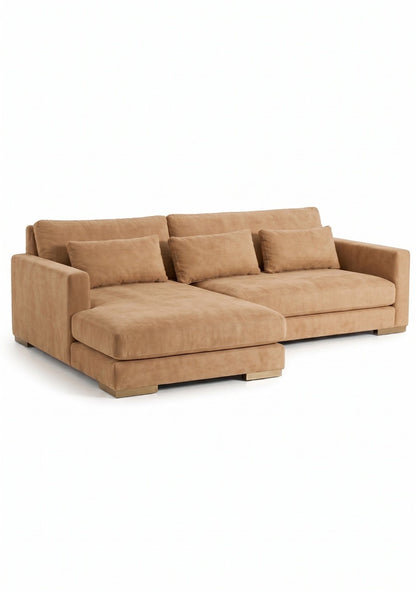 Sillón esquinero Steven tapizado en pana antimanchas color Gamuza, sofá en L con chaise longue