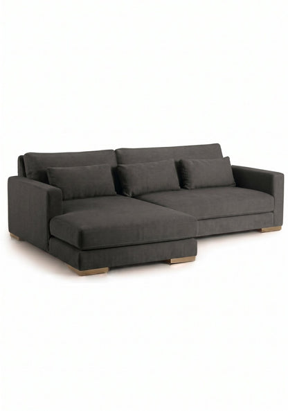 Sillón esquinero Steven tapizado en pana antimanchas color Grafito, sofá en L con chaise longue