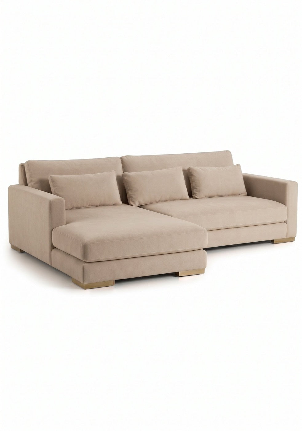 Sillón esquinero Steven tapizado en pana antimanchas color Latte, sofá en L con chaise longue