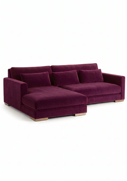 Sillón esquinero Steven tapizado en pana antimanchas color Obispo, sofá en L con chaise longue