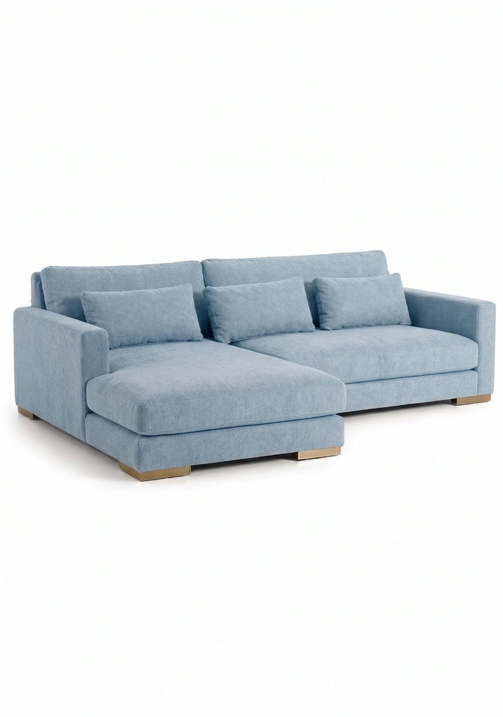 Sillón esquinero Steven tapizado en pana antimanchas color Océano, sofá en L con chaise longue