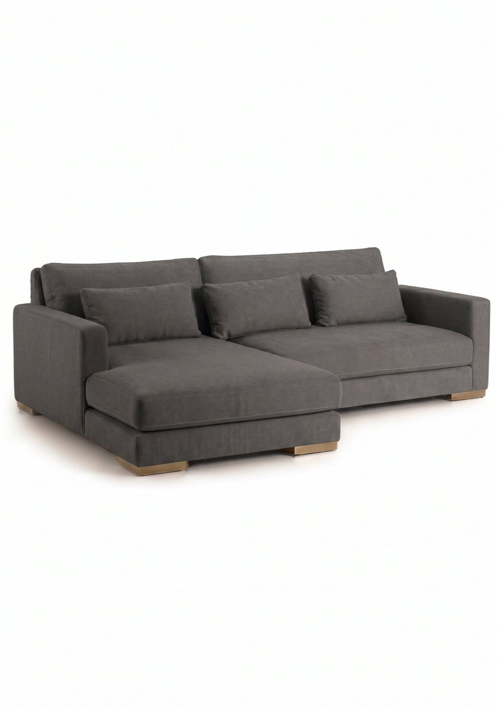 Sillón esquinero Steven tapizado en pana antimanchas color Onyx, sofá en L con chaise longue