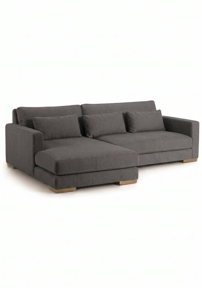 Sillón esquinero Steven tapizado en pana antimanchas color Onyx, sofá en L con chaise longue