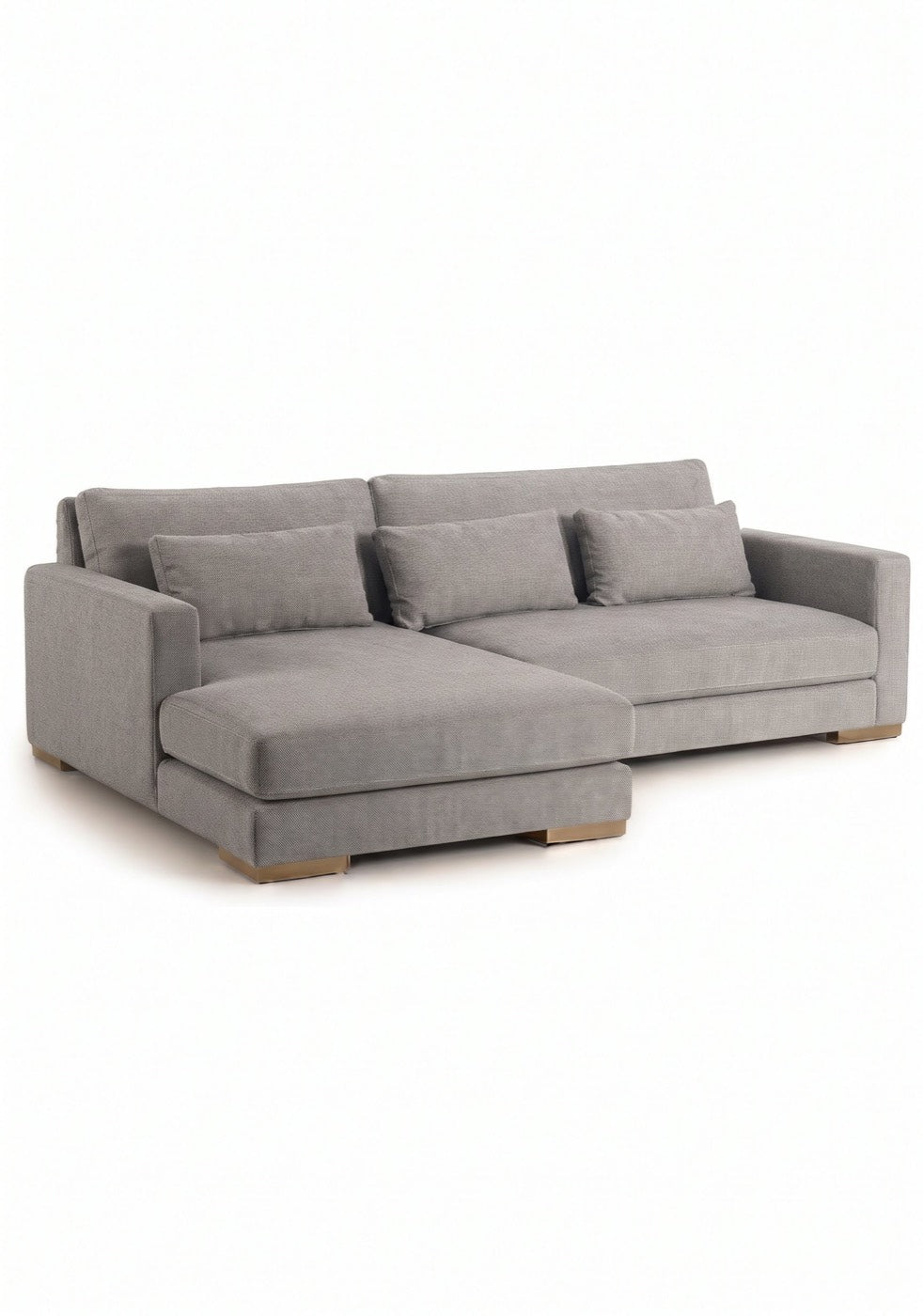 Sillón esquinero Steven tapizado en pana antimanchas color Plata, sofá en L con chaise longue