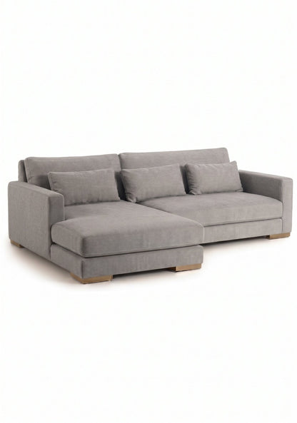 Sillón esquinero Steven tapizado en pana antimanchas color Plata, sofá en L con chaise longue