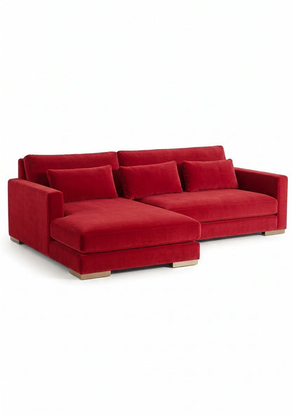 Sillón esquinero Steven tapizado en pana antimanchas color Rojo, sofá en L con chaise longue