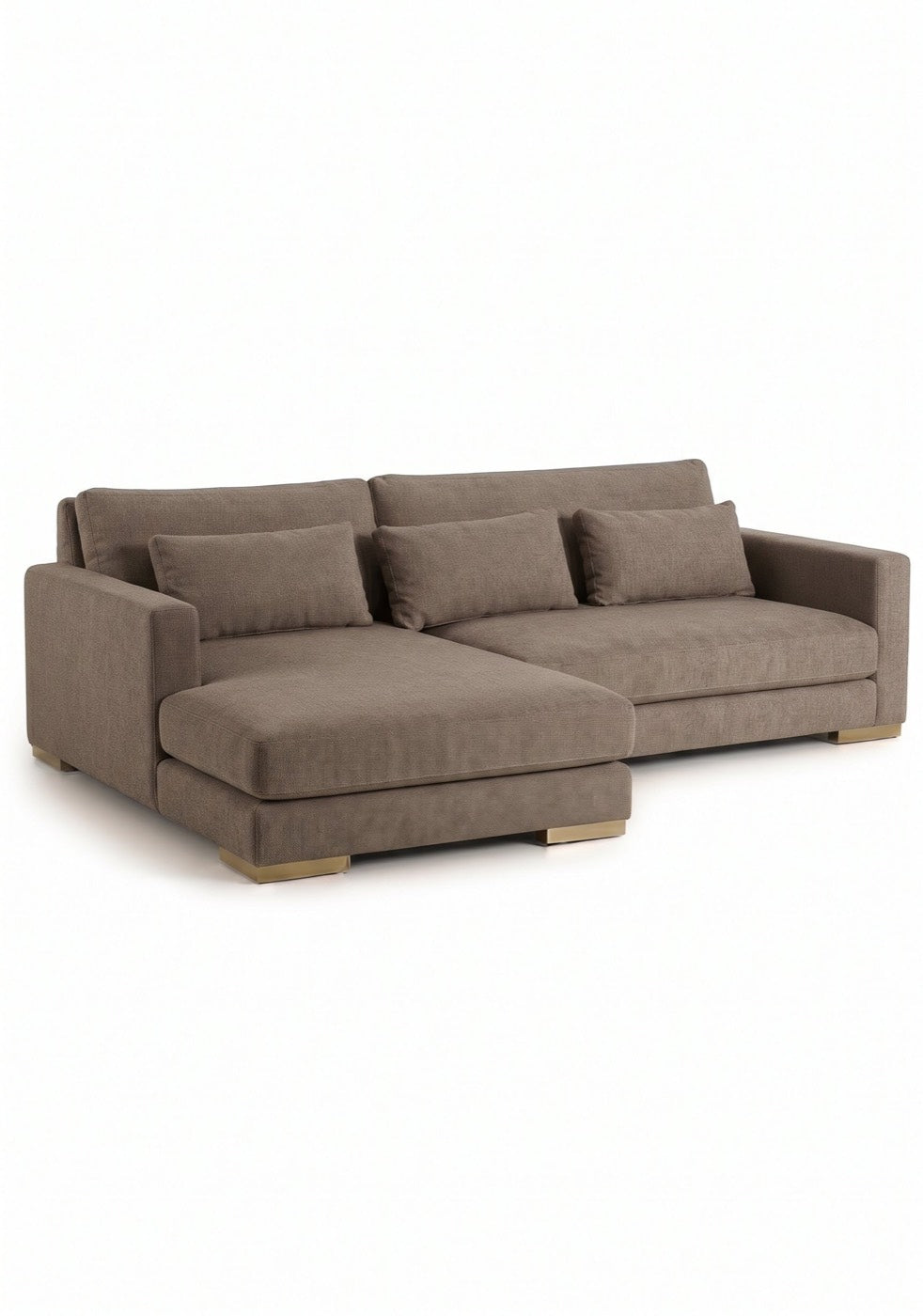 Sillón esquinero Steven tapizado en pana antimanchas color Stone, sofá en L con chaise longue