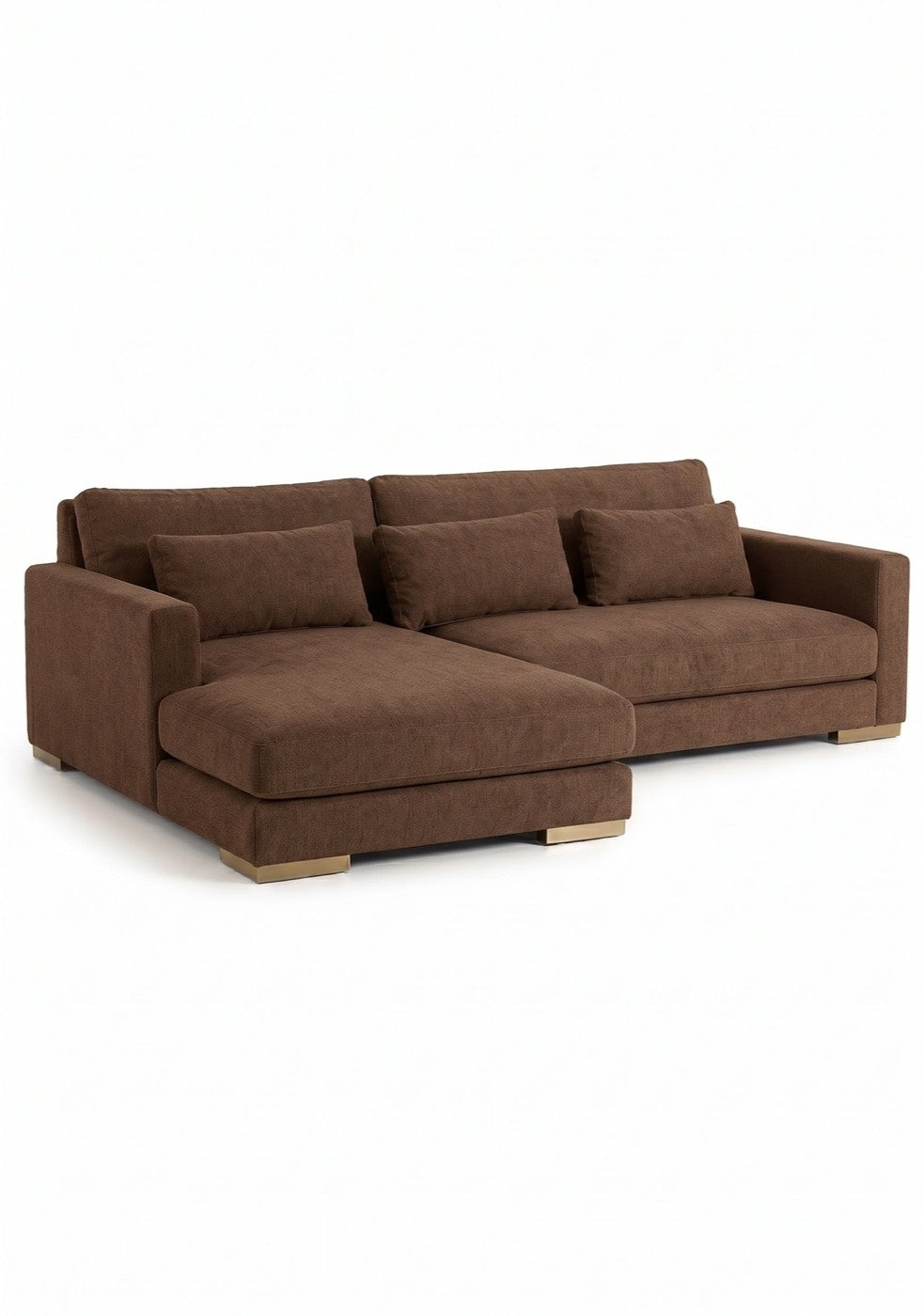 Sillón esquinero Steven tapizado en pana antimanchas color Suela, sofá en L con chaise longue