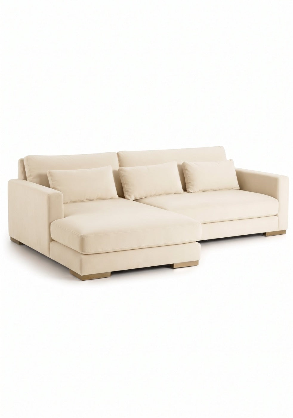 Sillón esquinero Steven tapizado en pana antimanchas color Vainilla, sofá en L con chaise longue