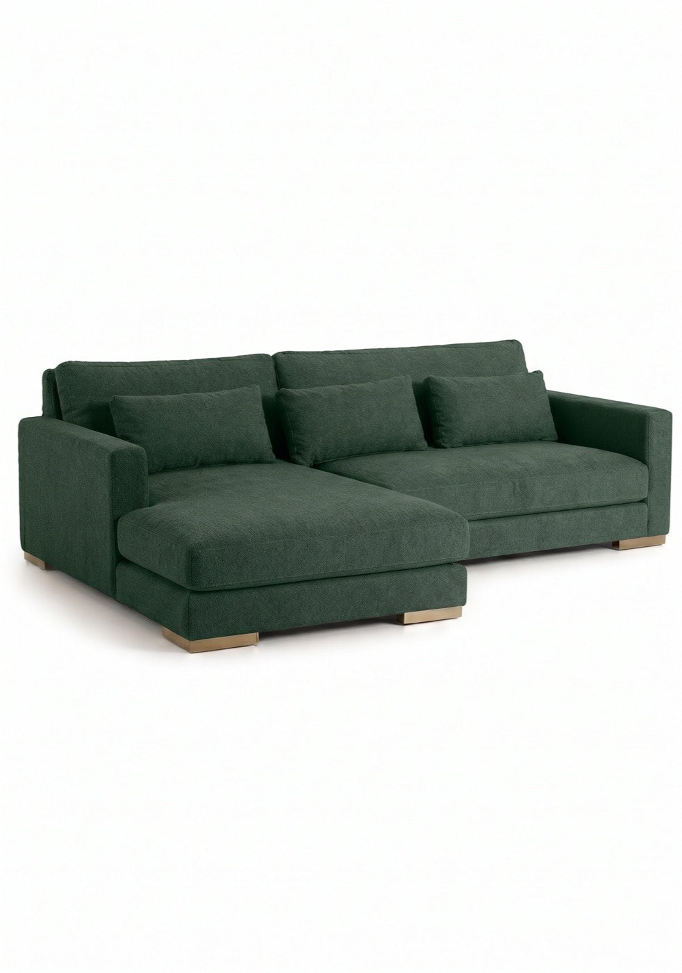 Sillón esquinero Steven tapizado en pana antimanchas color Verde inglés, sofá en L con chaise longue