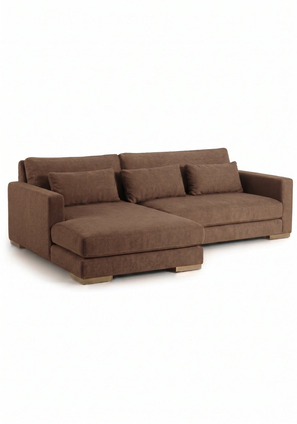 Sillón esquinero Steven tapizado en pana antimanchas color Visón, sofá en L con chaise longue