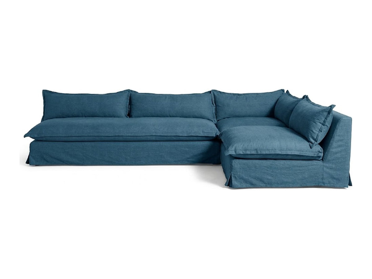 Sillón esquinero Tassa con funda de tussor 100% algodón color Blue, sofá en L con chaise longue