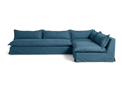 Sillón esquinero Tassa con funda de tussor 100% algodón color Blue, sofá en L con chaise longue