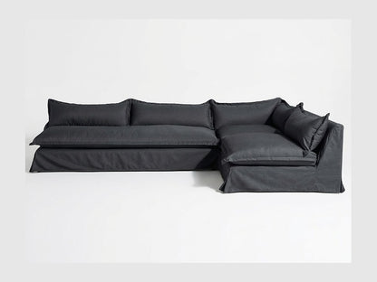 Sillón esquinero Tassa con funda de tussor 100% algodón color Grafito, sofá en L con chaise longue