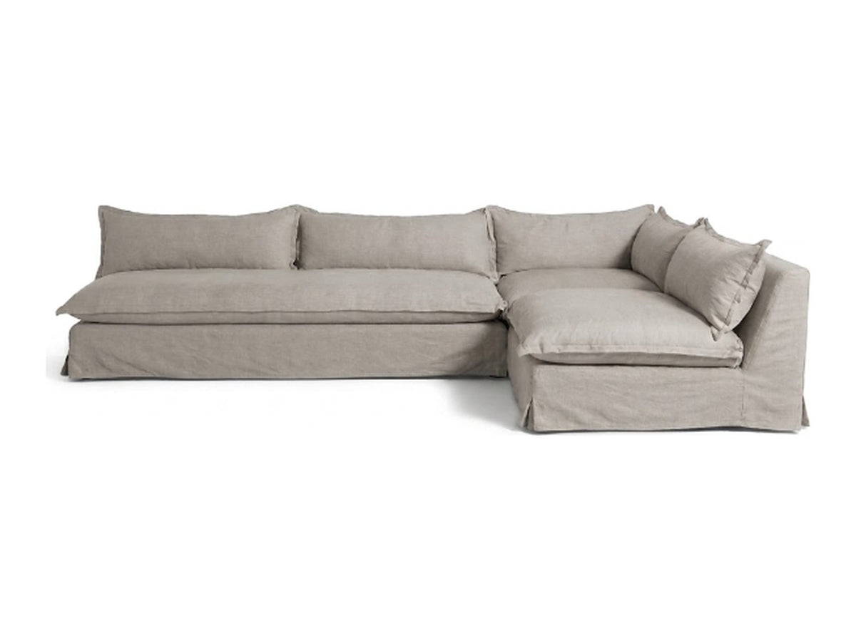 Sillón esquinero Tassa con funda de tussor 100% algodón color Gris, sofá en L con chaise longue