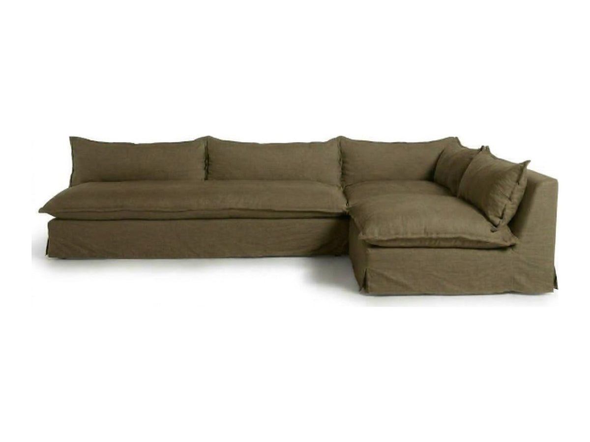 Sillón esquinero Tassa con funda de tussor 100% algodón color Habano, sofá en L con chaise longue