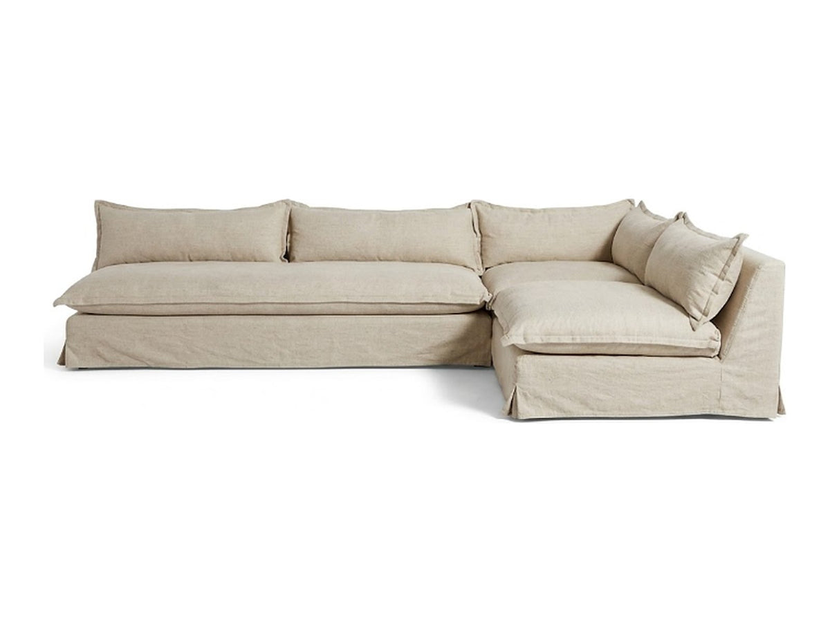 Sillón esquinero Tassa con funda de tussor 100% algodón color Ivory, sofá en L con chaise longue